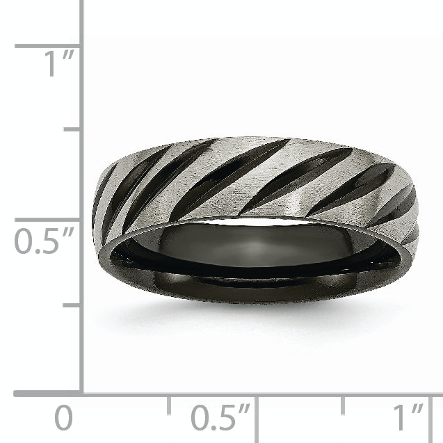 Black IP Grooved Wedding Band in Titanium, 6mm