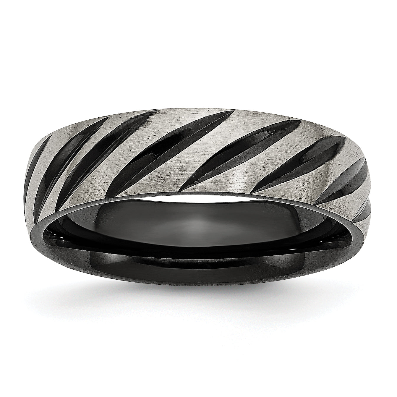 Titanium Brushed and Polished Black IP-plated 6mm Grooved Band Main image