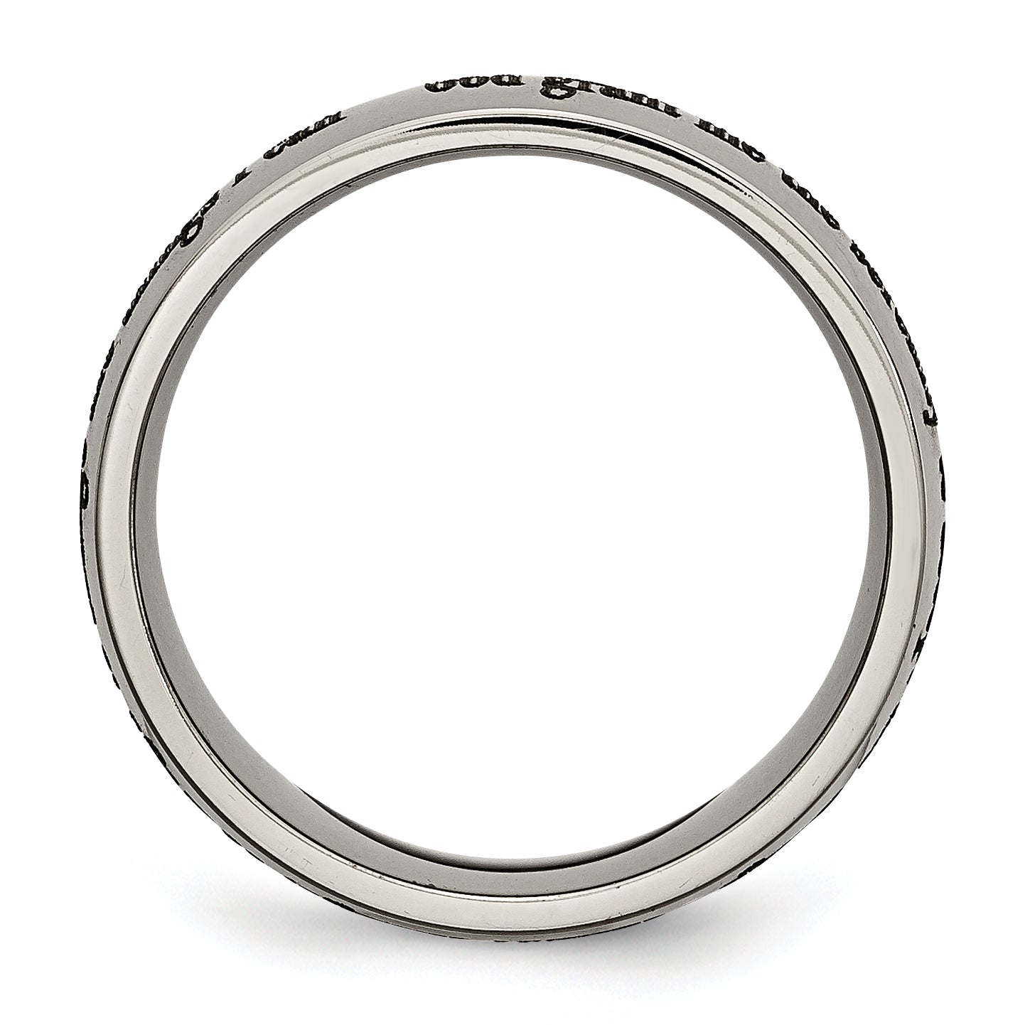 Titanium Unisex Serenity Prayer Wedding Band with Polished Laser Design