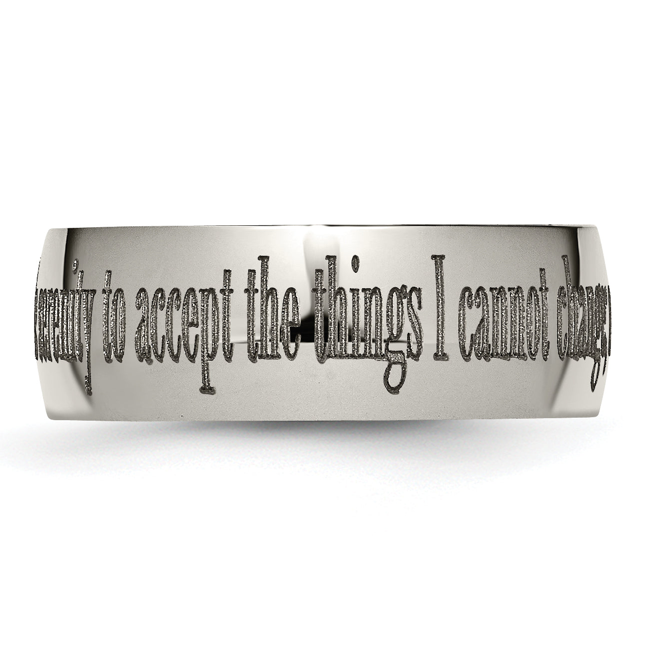 Titanium Unisex Serenity Prayer Wedding Band with Polished Laser Design