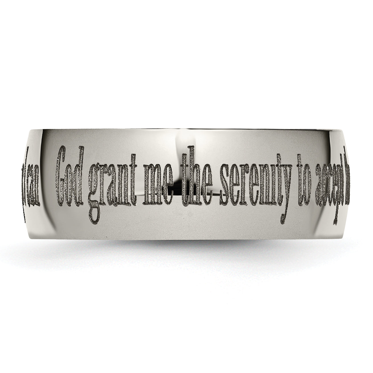 Titanium Unisex Serenity Prayer Wedding Band with Polished Laser Design