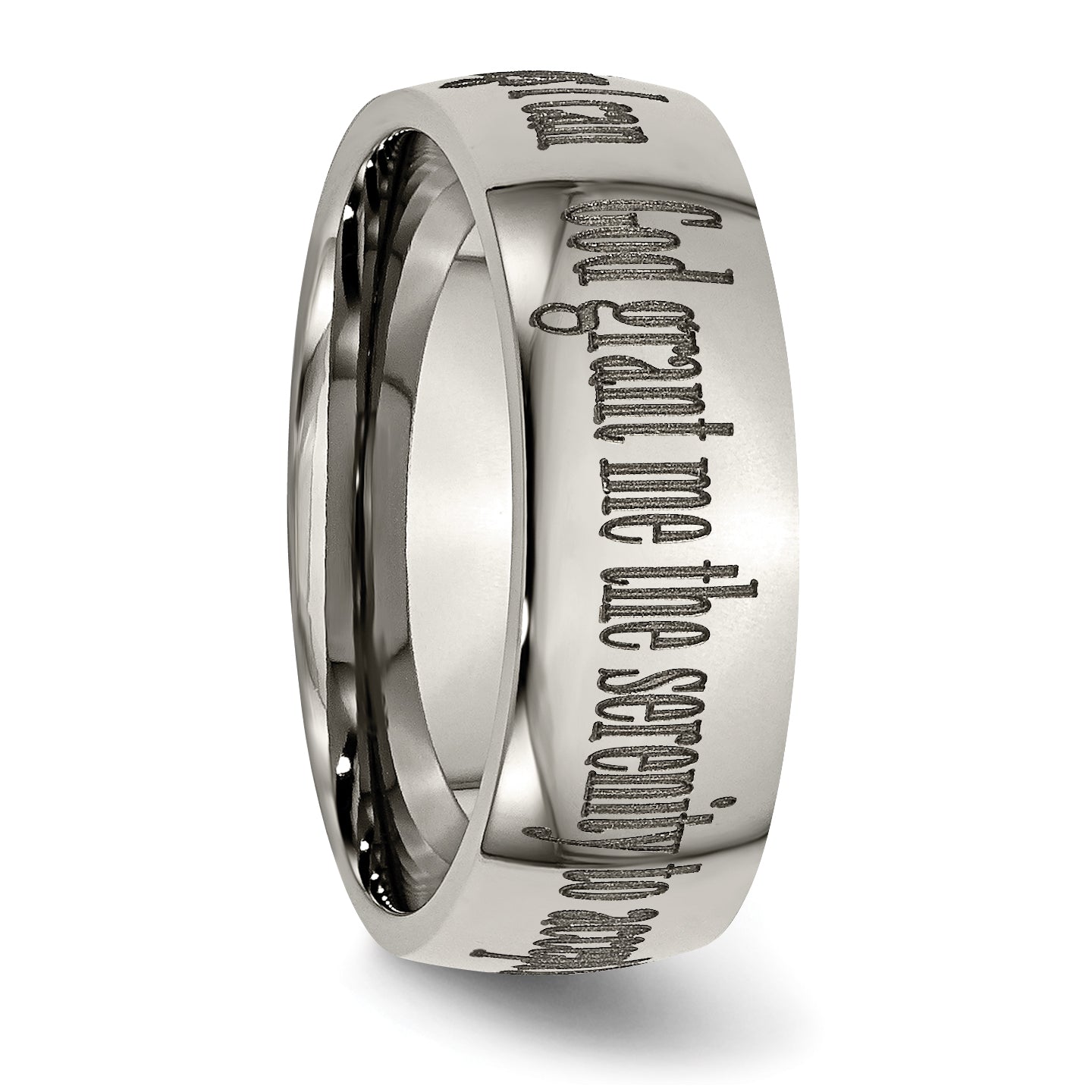 Titanium Unisex Serenity Prayer Wedding Band with Polished Laser Design