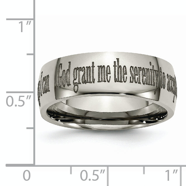 Titanium Unisex Serenity Prayer Wedding Band with Polished Laser Design
