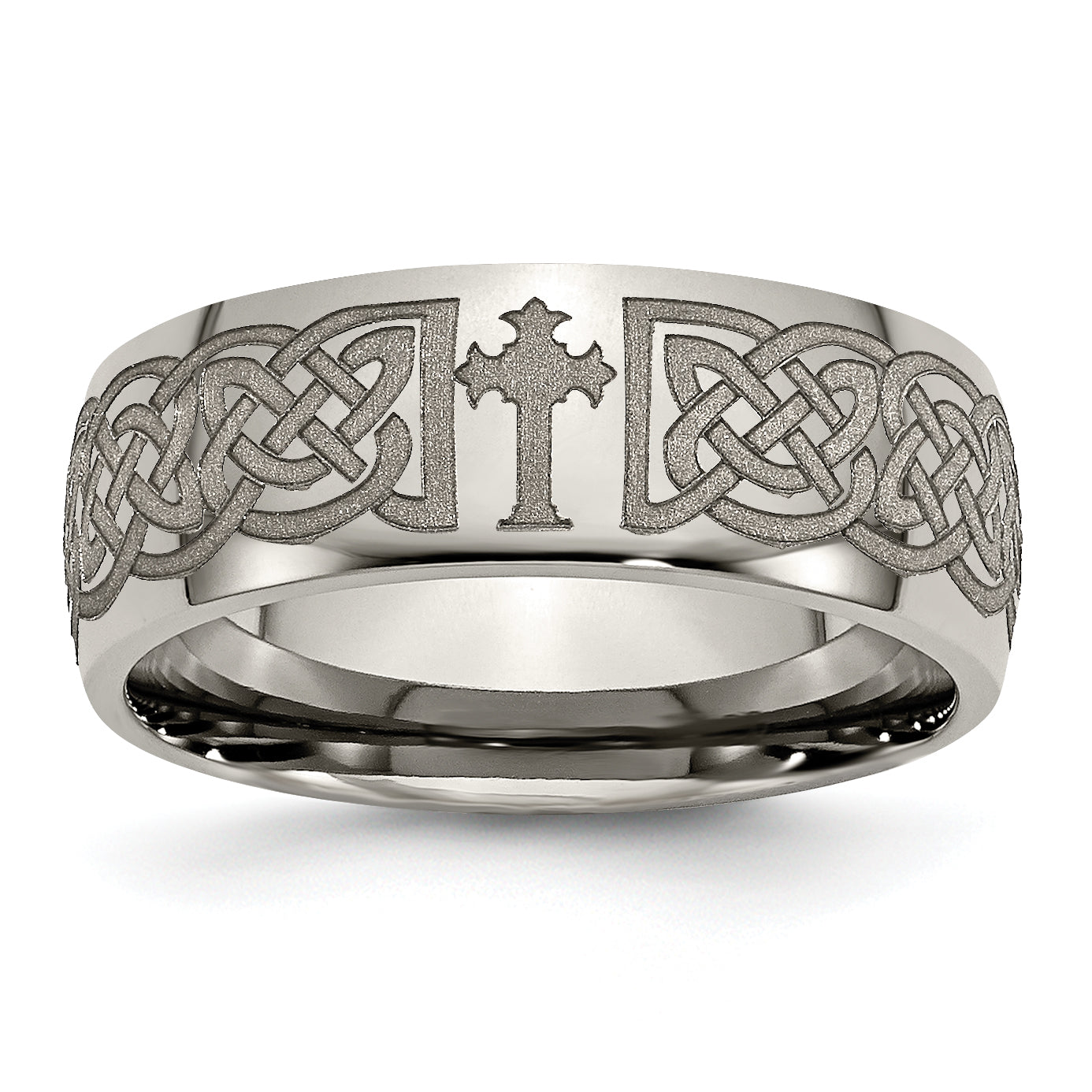 Titanium Polished Celtic Cross Laser Design 8mm Band Main image