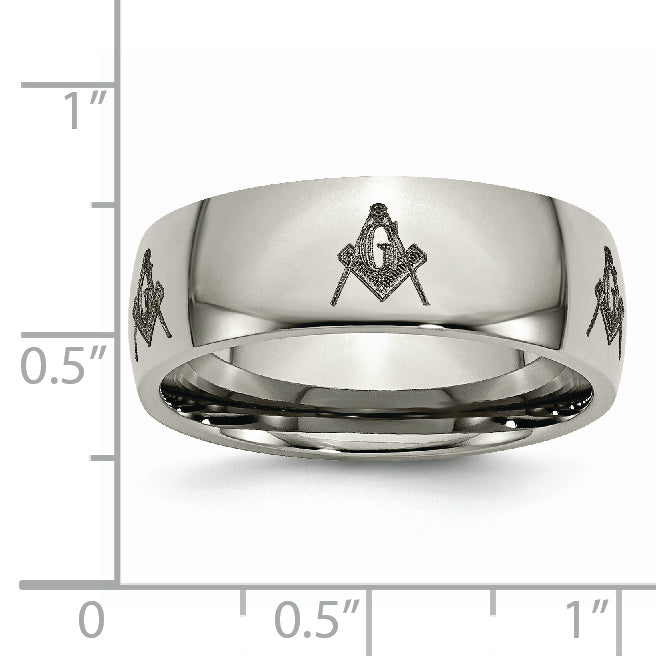 Titanium Unisex Masonic Wedding Band with Polished Laser Design