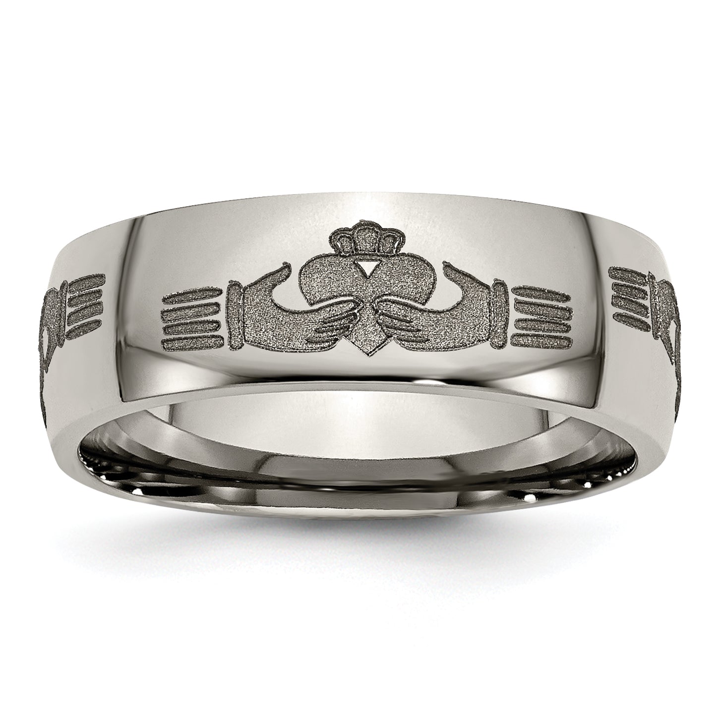 Titanium Polished Claddagh Laser Design 8mm Band Main image