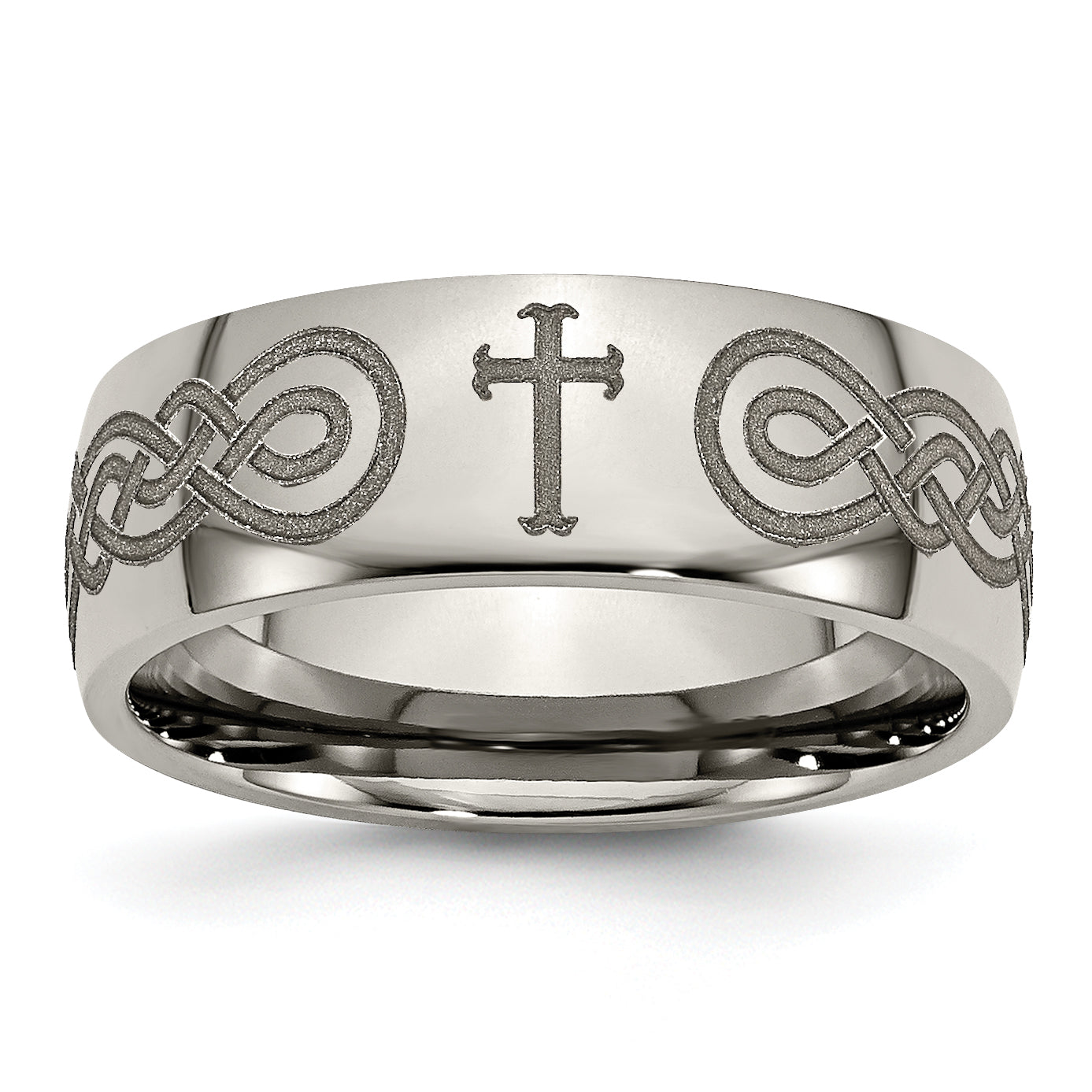 Titanium Polished Cross Laser Design 8mm Band Main image