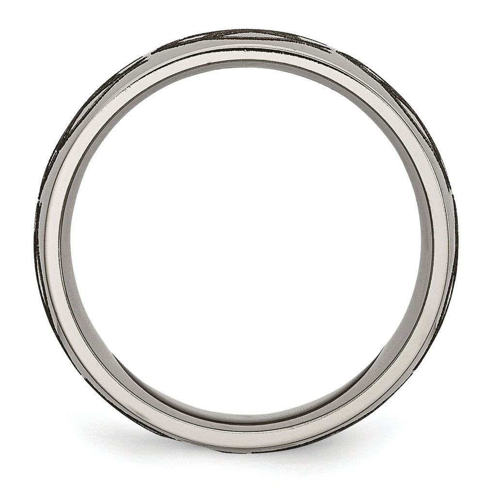 Titanium Unisex Wedding Band with Polished Flame Design Engravable