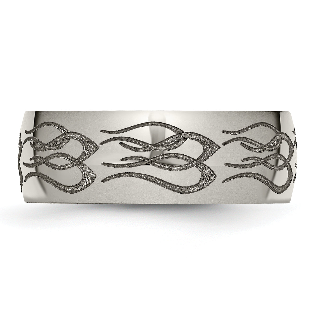 Titanium Unisex Wedding Band with Polished Flame Design Engravable