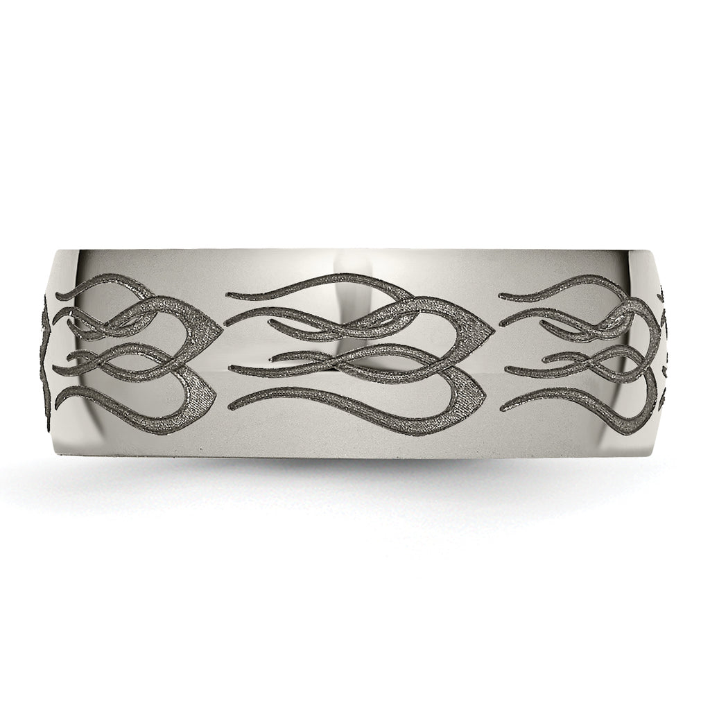 Titanium Unisex Wedding Band with Polished Flame Design Engravable