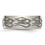 Titanium Unisex Wedding Band with Polished Flame Design Engravable