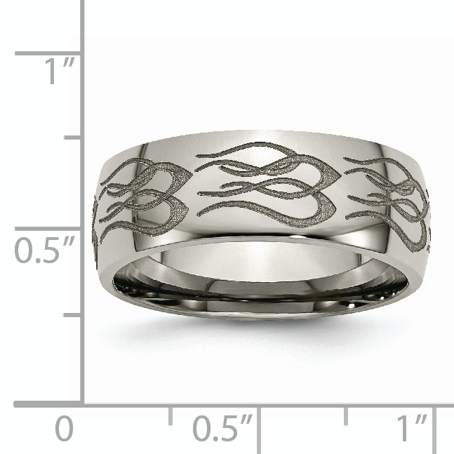 Titanium Unisex Wedding Band with Polished Flame Design Engravable