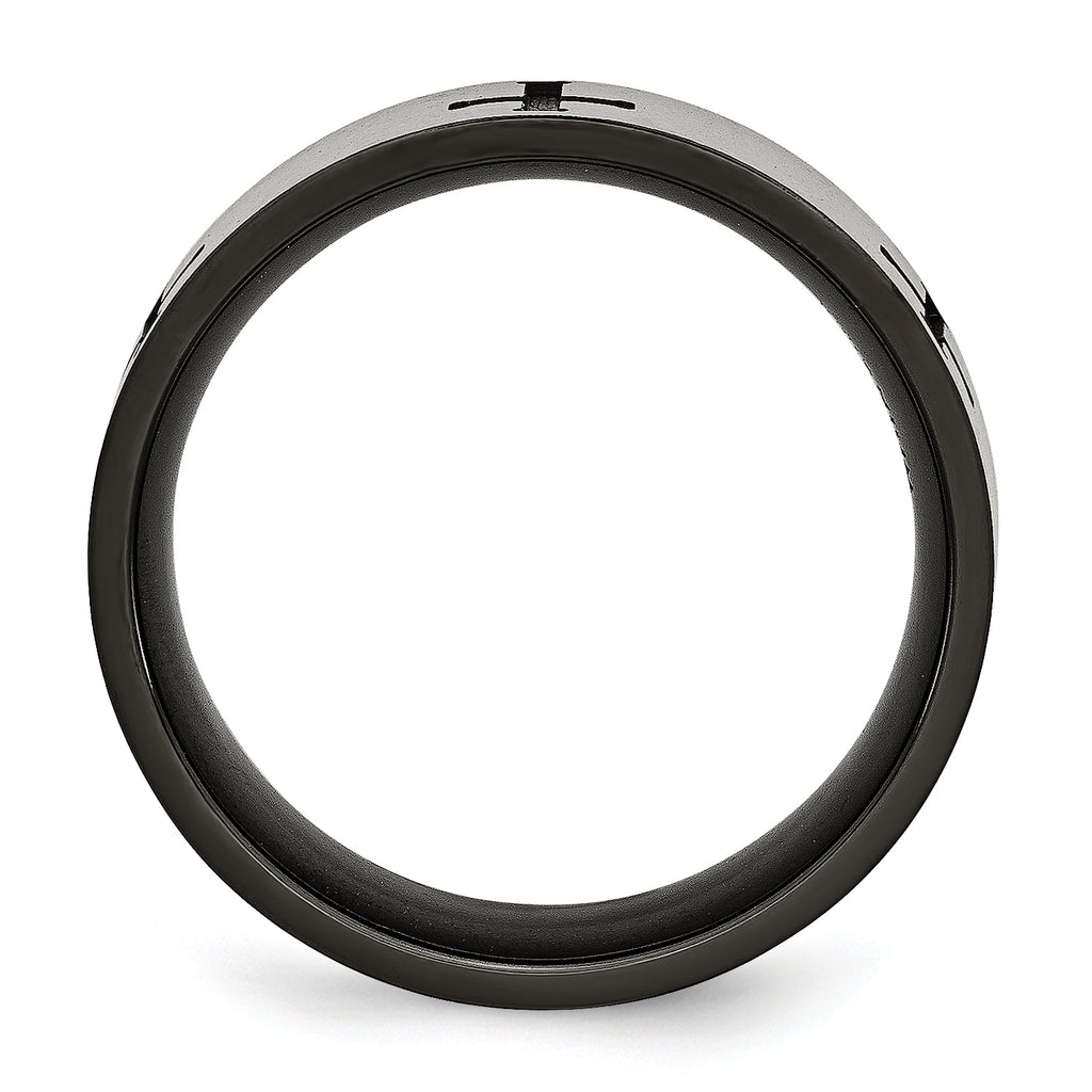 Cross Wedding Band in Titanium with Black IP Plating, 7mm