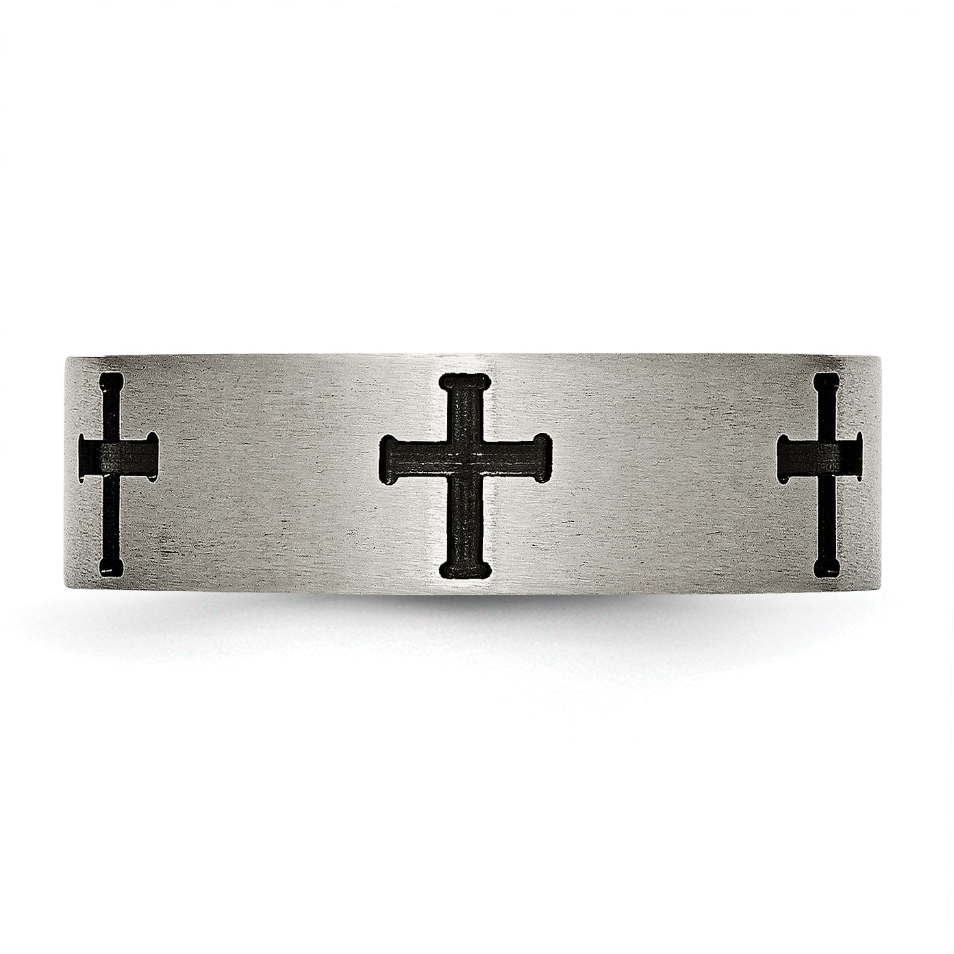 Cross Wedding Band in Titanium with Black IP Plating, 7mm
