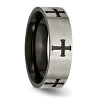 Cross Wedding Band in Titanium with Black IP Plating, 7mm