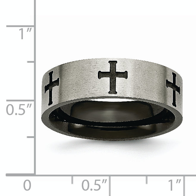 Cross Wedding Band in Titanium with Black IP Plating, 7mm