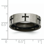Cross Wedding Band in Titanium with Black IP Plating, 7mm