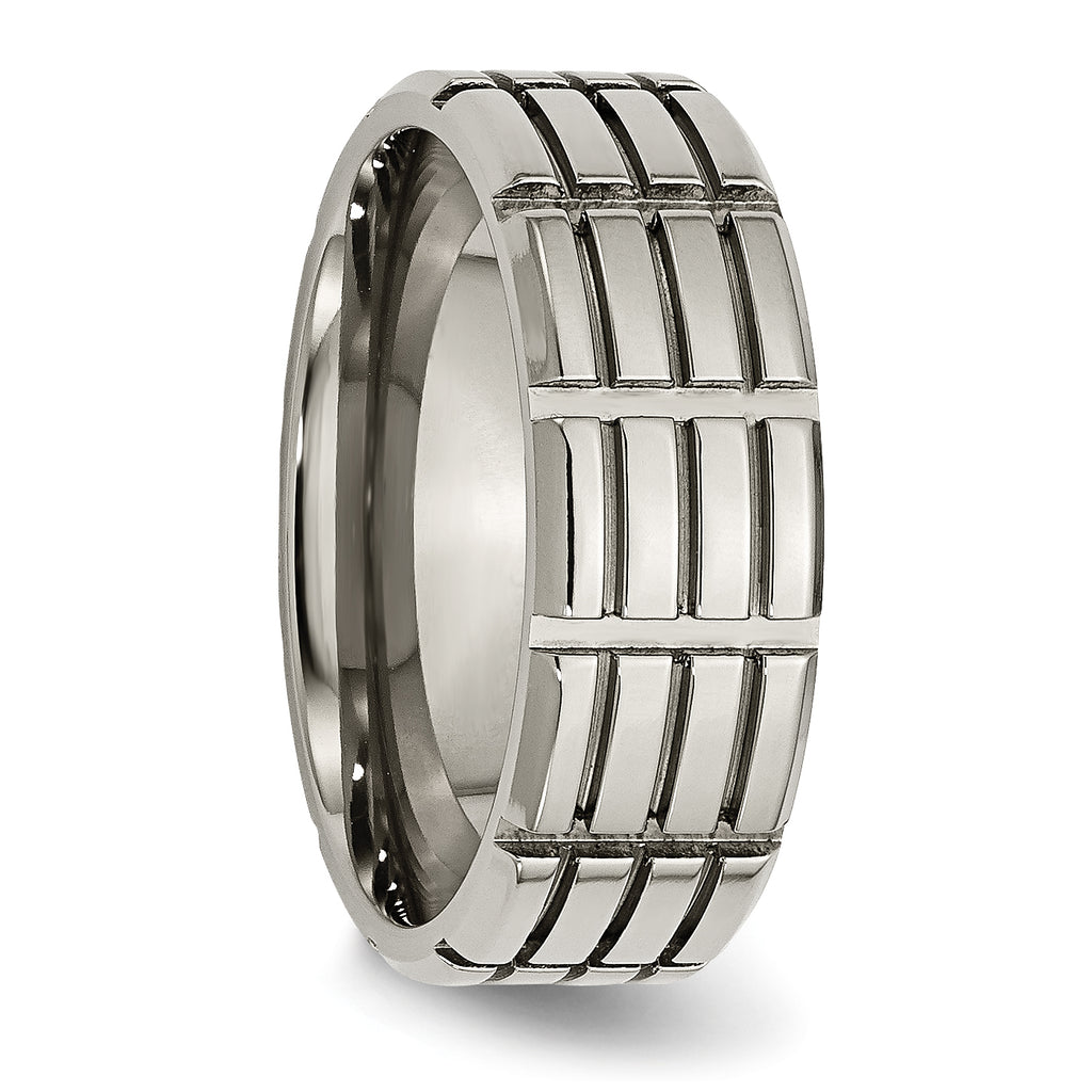Grooved Wedding Band in Titanium, 8mm