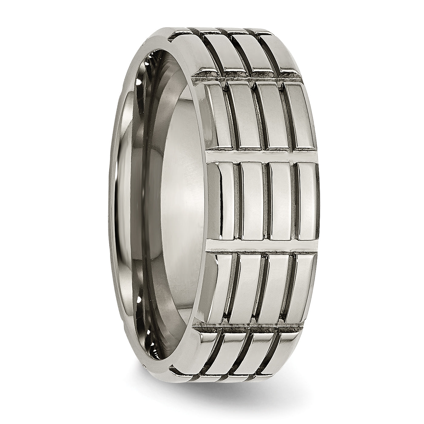 Grooved Wedding Band in Titanium, 8mm