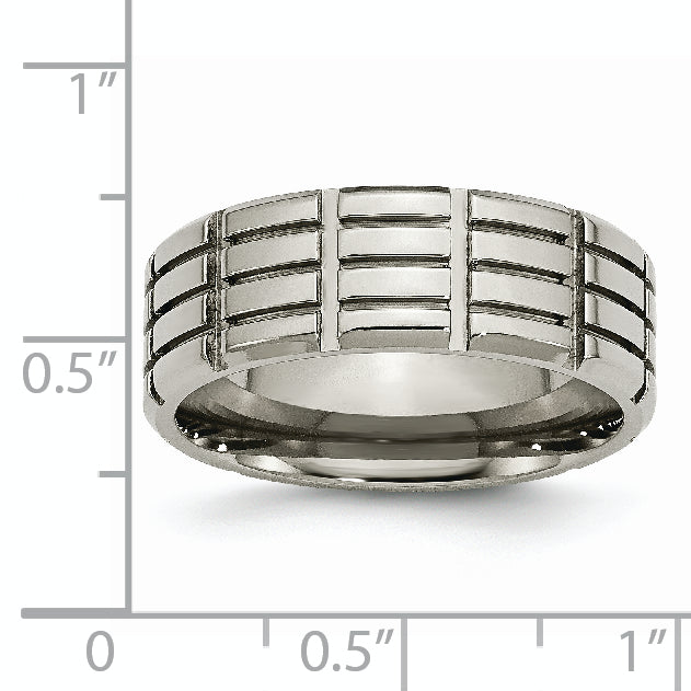 Grooved Wedding Band in Titanium, 8mm