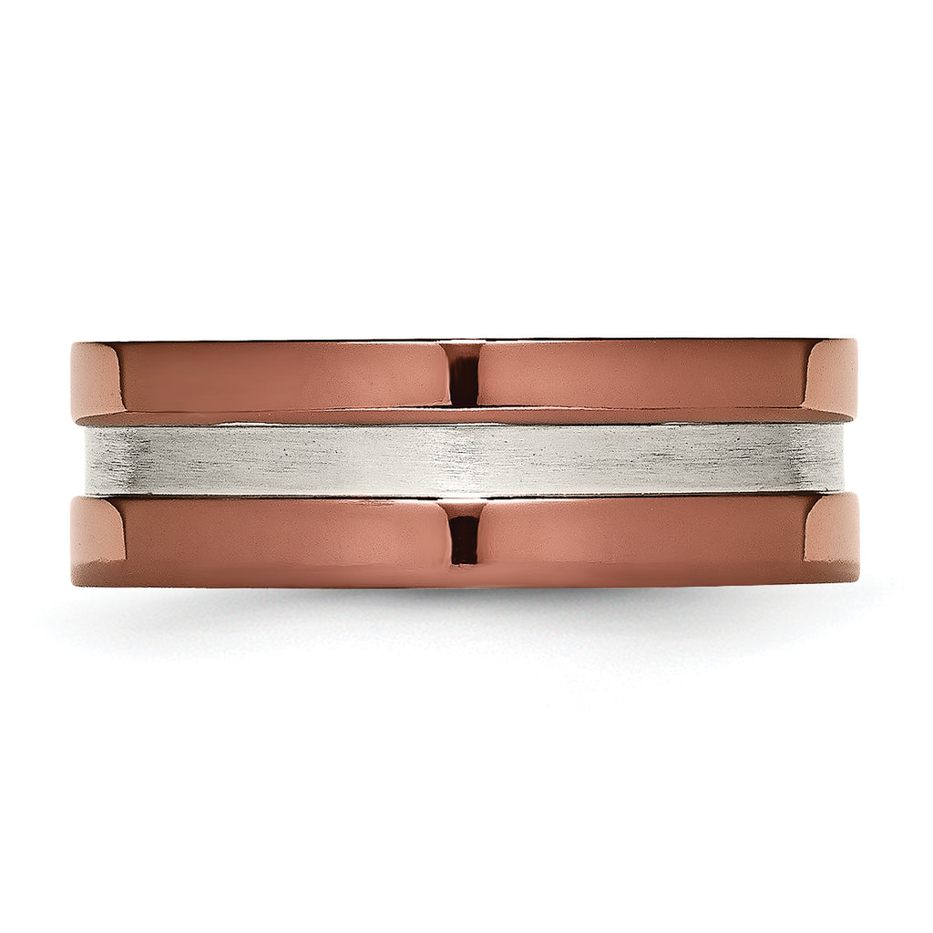 Grooved Brown IP Wedding Band in Titanium, 8mm