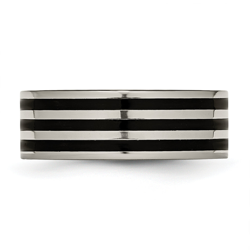 Black IP-Plated Striped Wedding Band in Titanium, 8mm