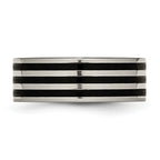 Black IP-Plated Striped Wedding Band in Titanium, 8mm