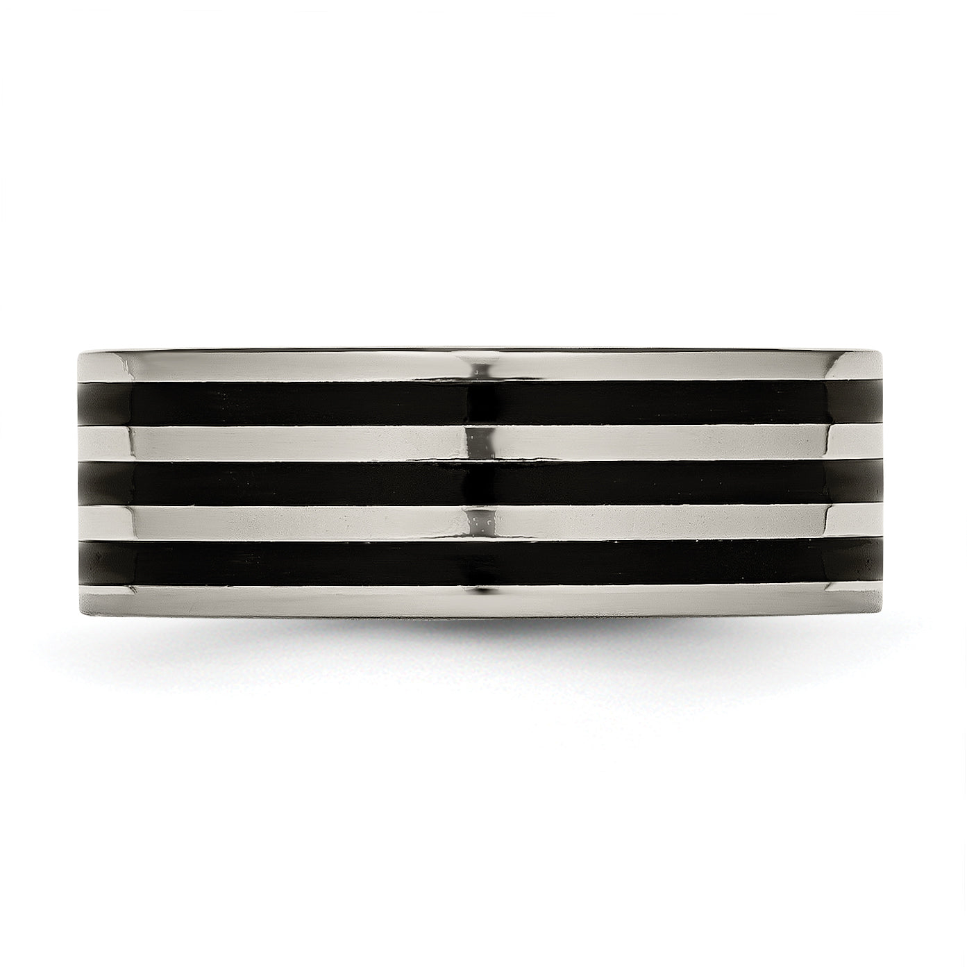 Black IP-Plated Striped Wedding Band in Titanium, 8mm
