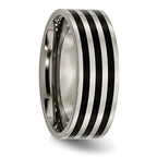 Black IP-Plated Striped Wedding Band in Titanium, 8mm