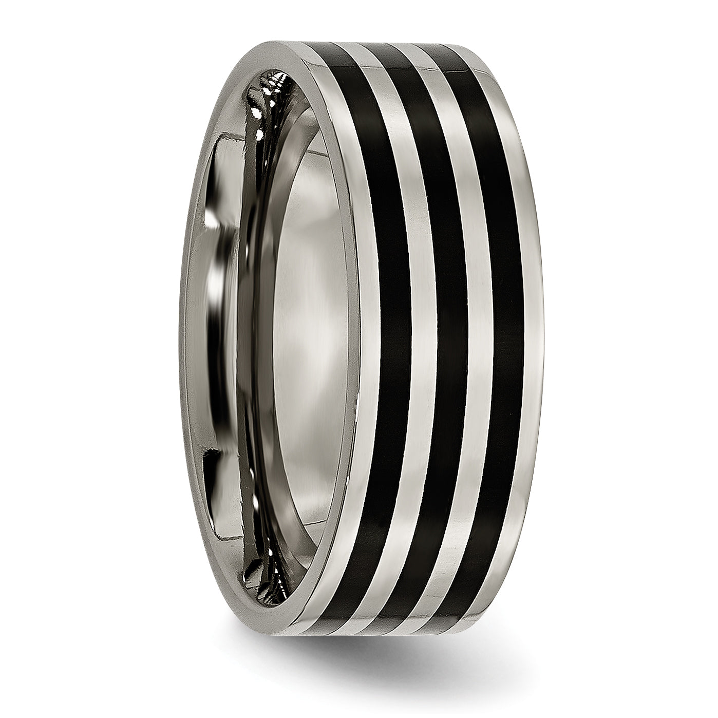Black IP-Plated Striped Wedding Band in Titanium, 8mm