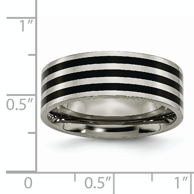 Black IP-Plated Striped Wedding Band in Titanium, 8mm