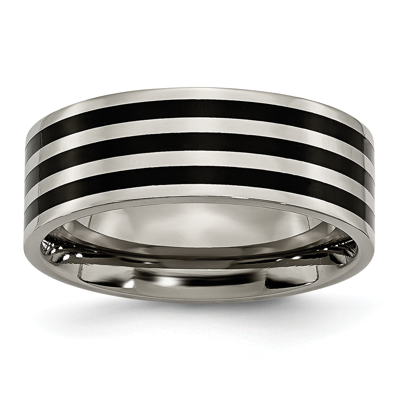 Titanium Polished Black IP-plated Striped 8mm Band Main image