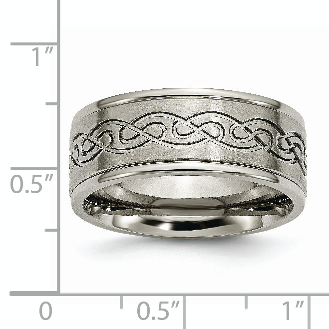 Titanium Unisex Wedding Band with Scroll Design and Engravable Finish