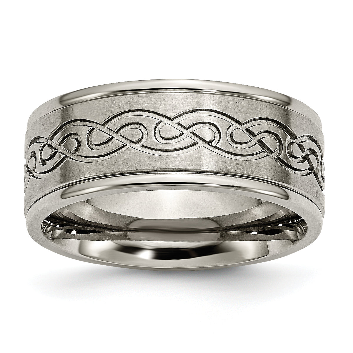 Titanium Brushed Center 9mm Scroll Design Band