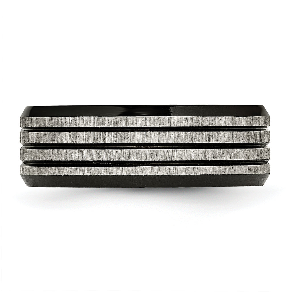 Striped Wedding Band in Black IP-Plated Titanium, 8mm