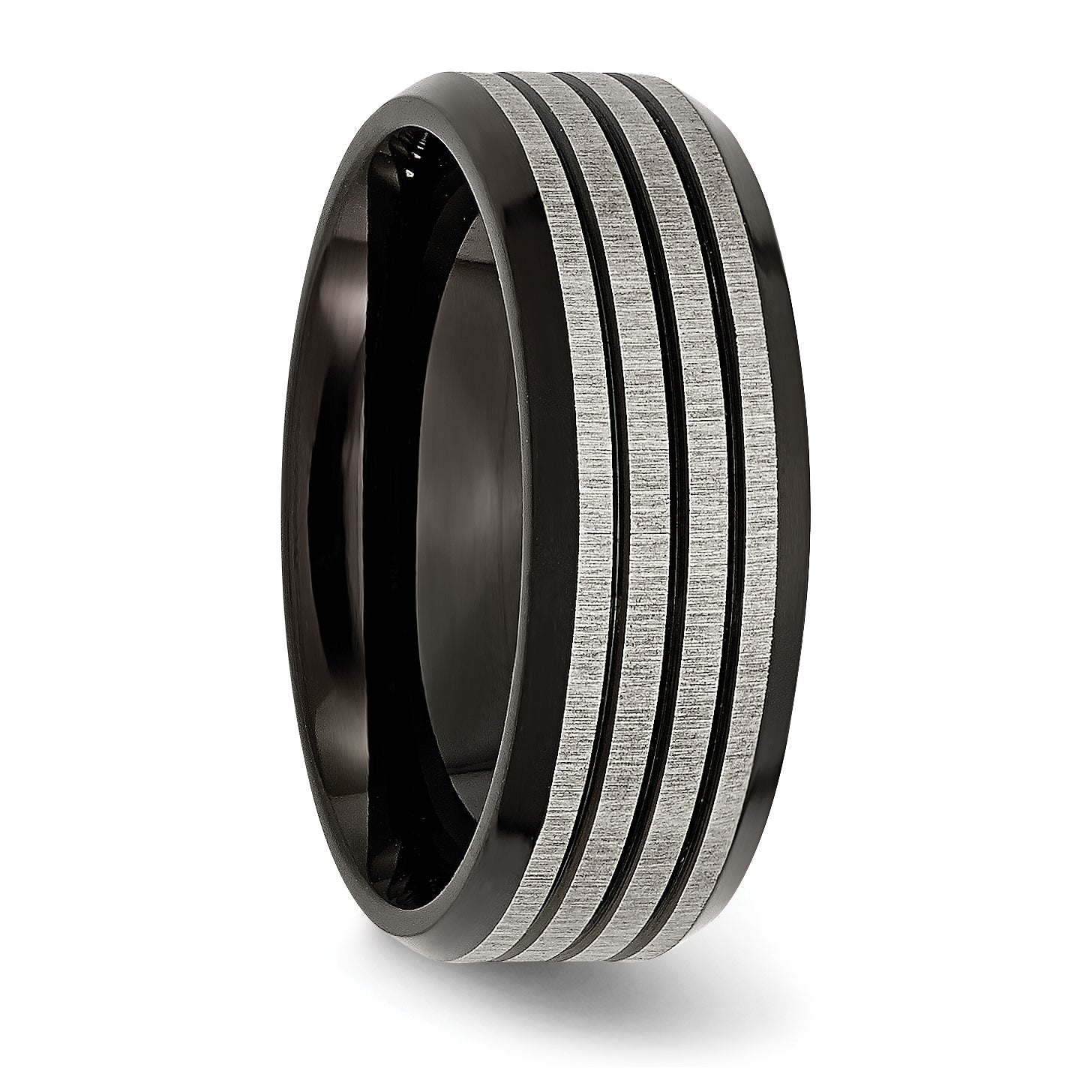 Titanium Unisex Wedding Band with Black Stripes Engravable 8mm