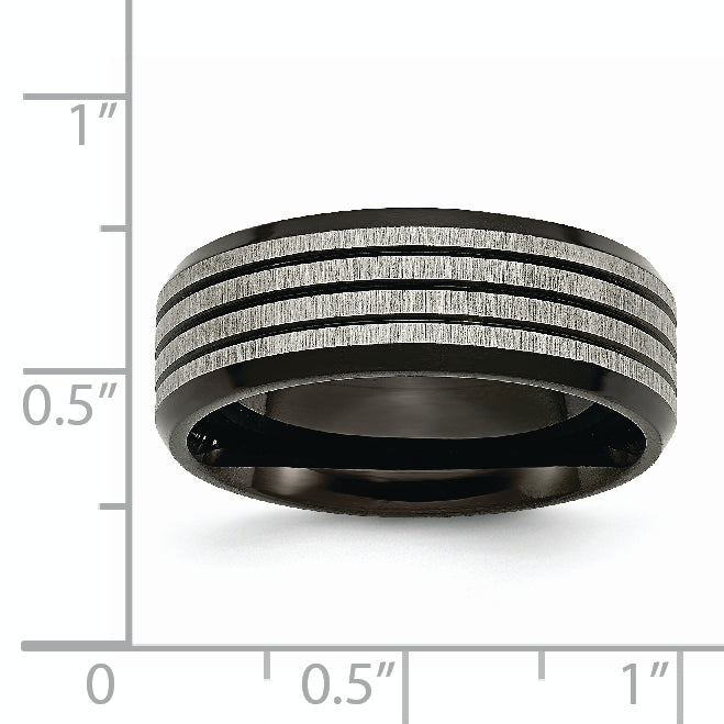 Striped Wedding Band in Black IP-Plated Titanium, 8mm