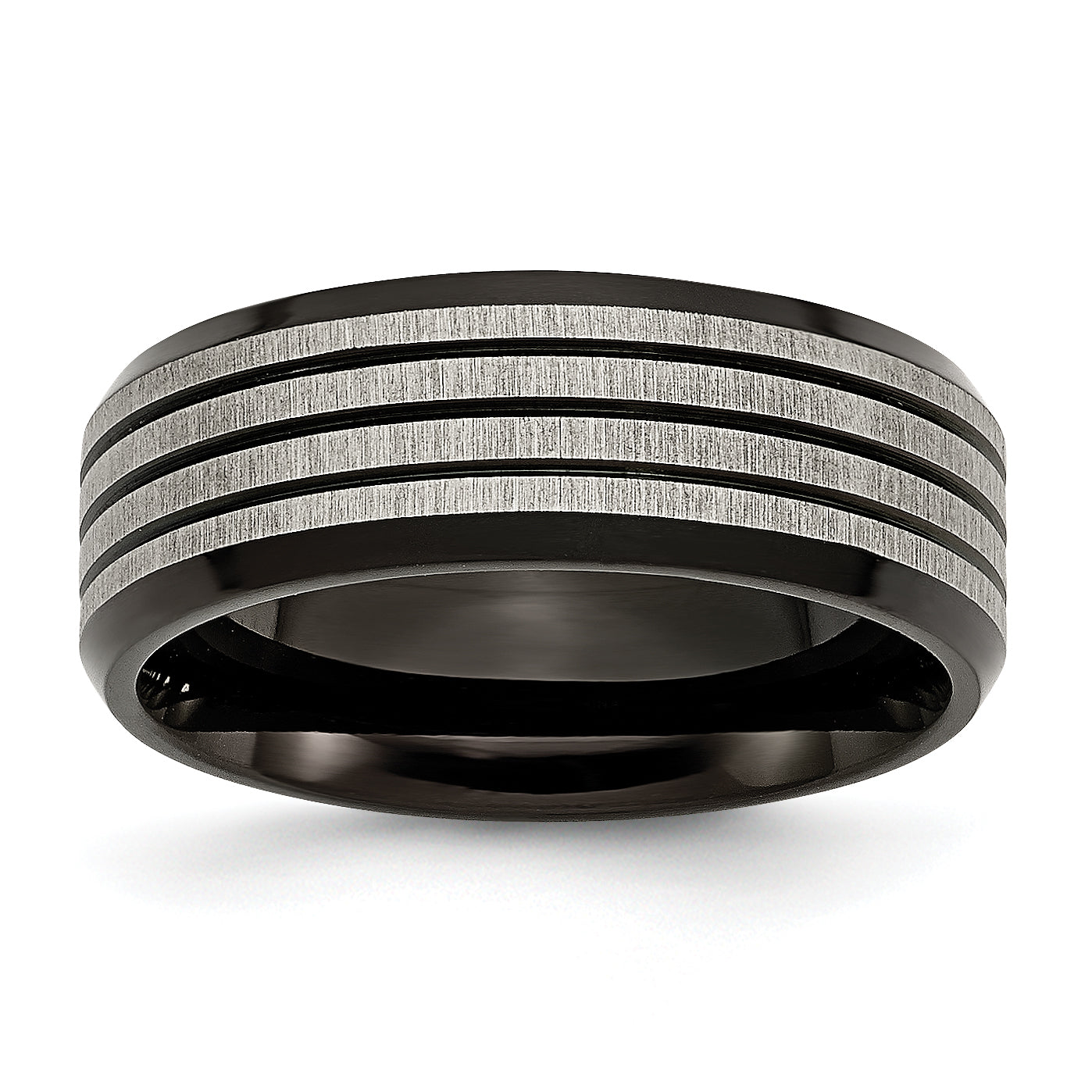 Titanium Brushed & Polished Black IP-plated Striped 8mm Band Main image