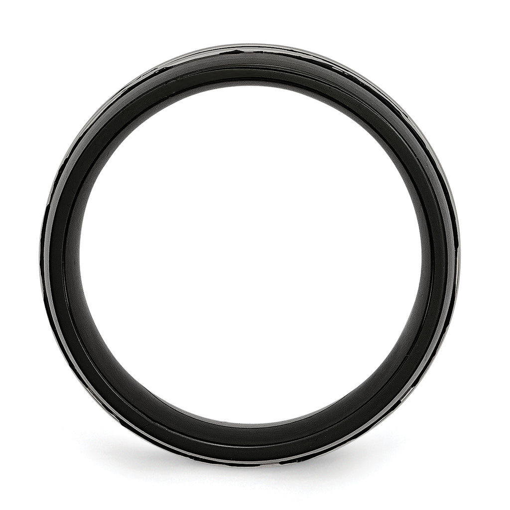 Grooved Black IP Wedding Band in Titanium, 8mm
