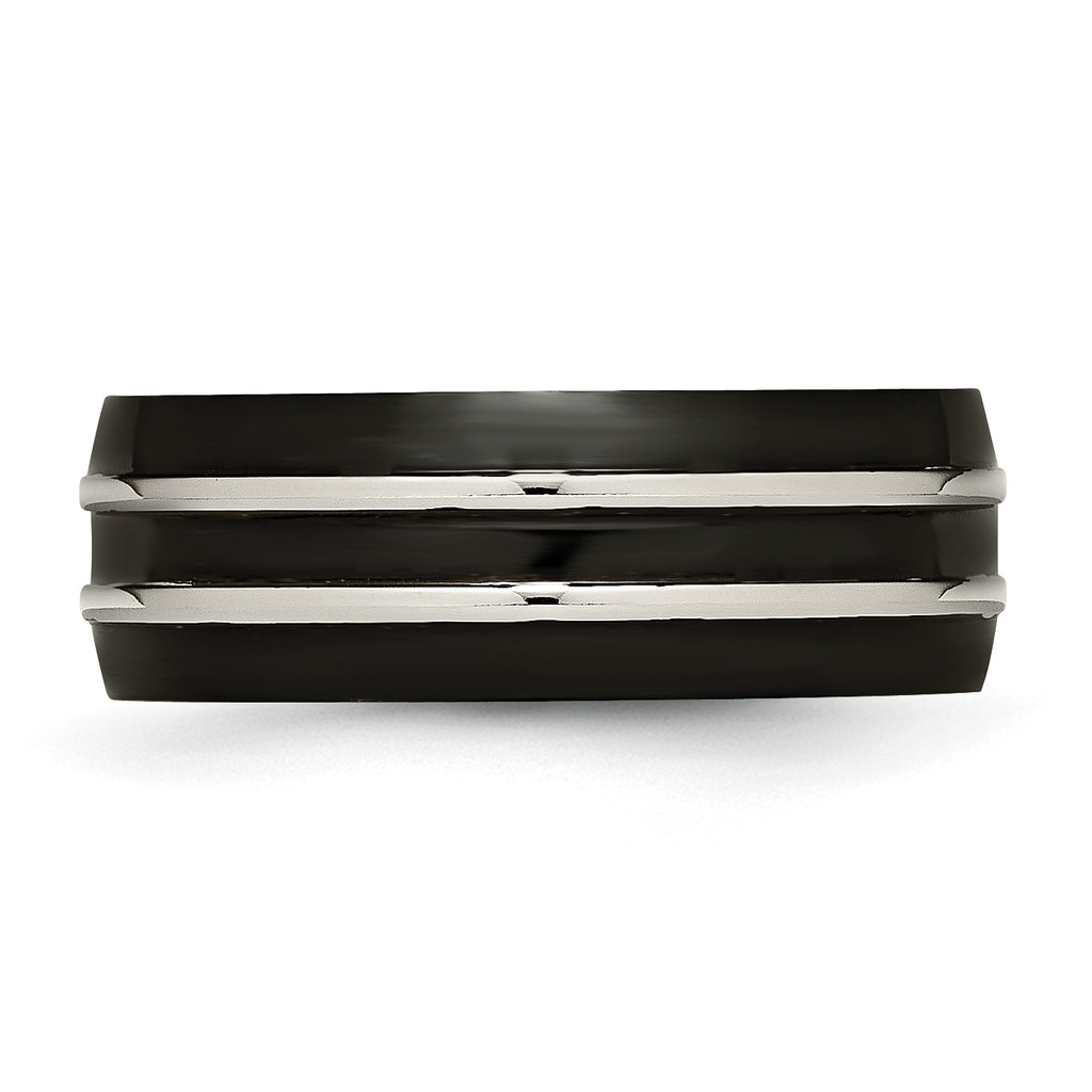 Grooved Black IP Wedding Band in Titanium, 8mm