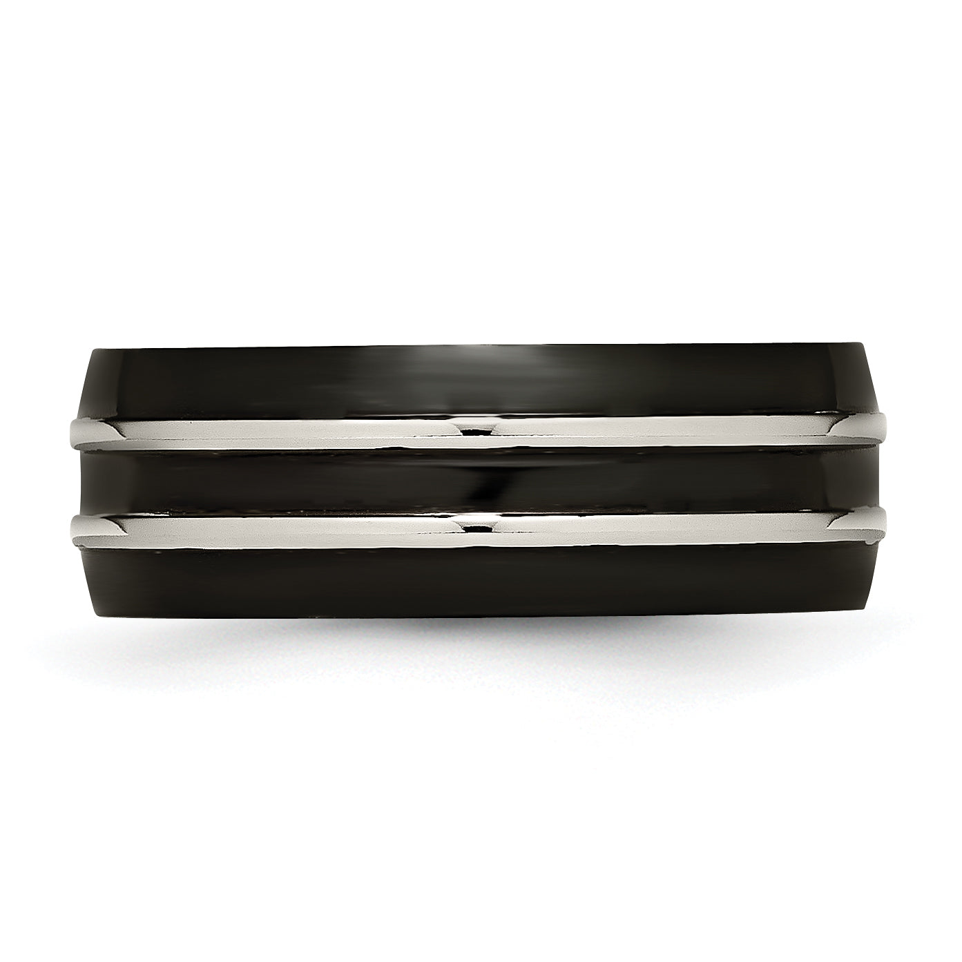 Grooved Black IP Wedding Band in Titanium, 8mm