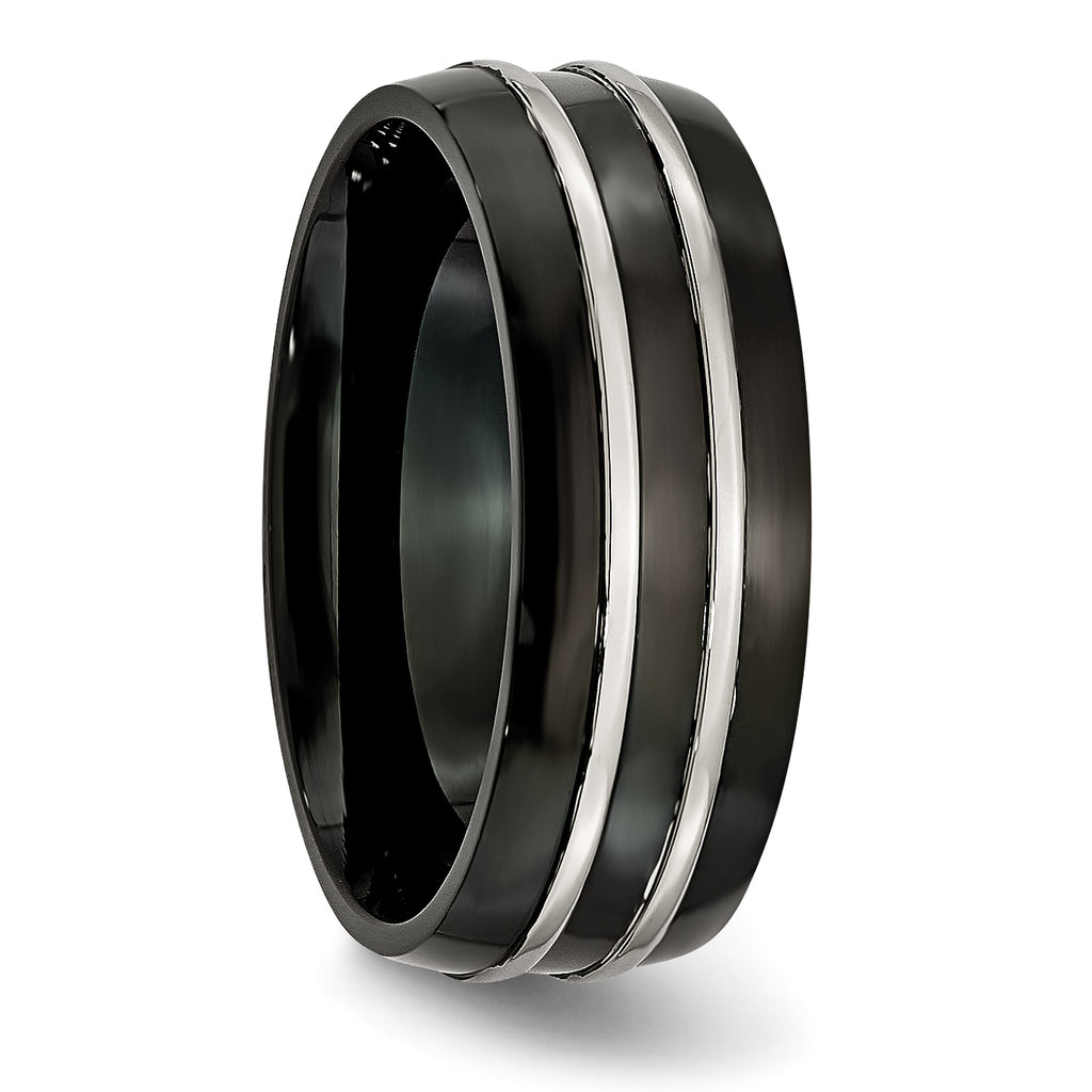 Grooved Black IP Wedding Band in Titanium, 8mm