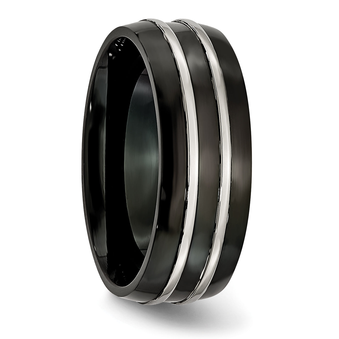 Grooved Black IP Wedding Band in Titanium, 8mm