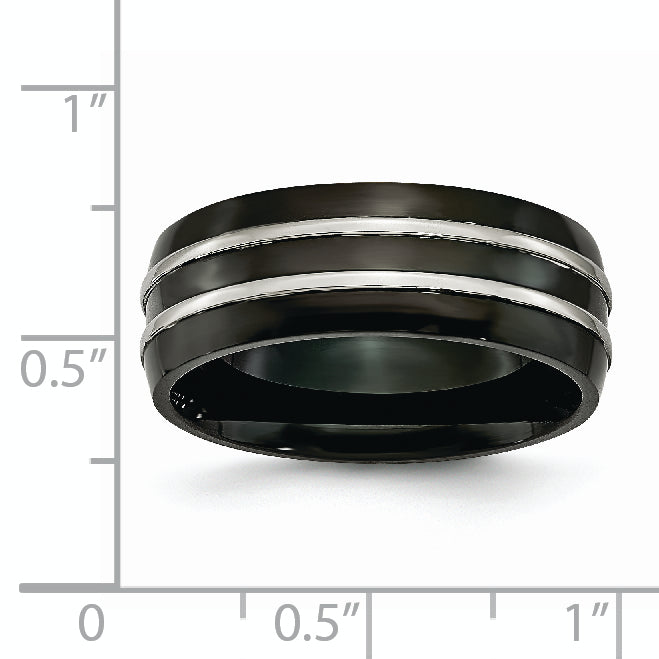 Grooved Black IP Wedding Band in Titanium, 8mm