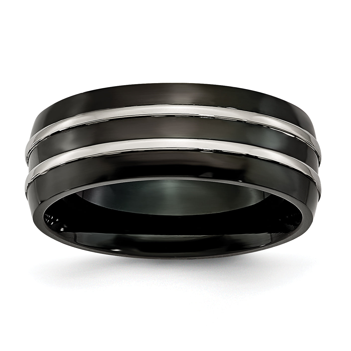 Titanium Grooved 8mm Black IP-plated Brushed & Polished Band Main image