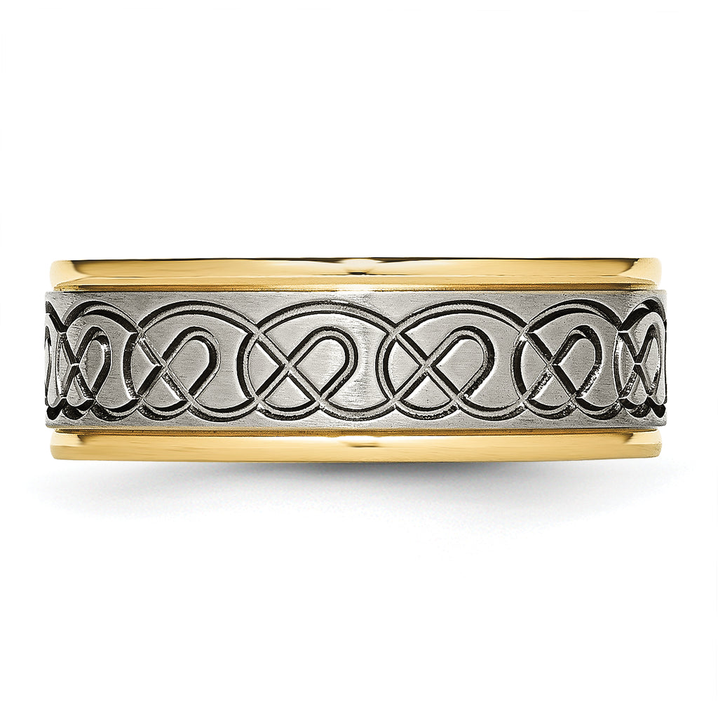 Scroll Design Wedding Band in Titanium with Gold IP Plating, 8mm