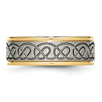 Scroll Design Wedding Band in Titanium with Gold IP Plating, 8mm