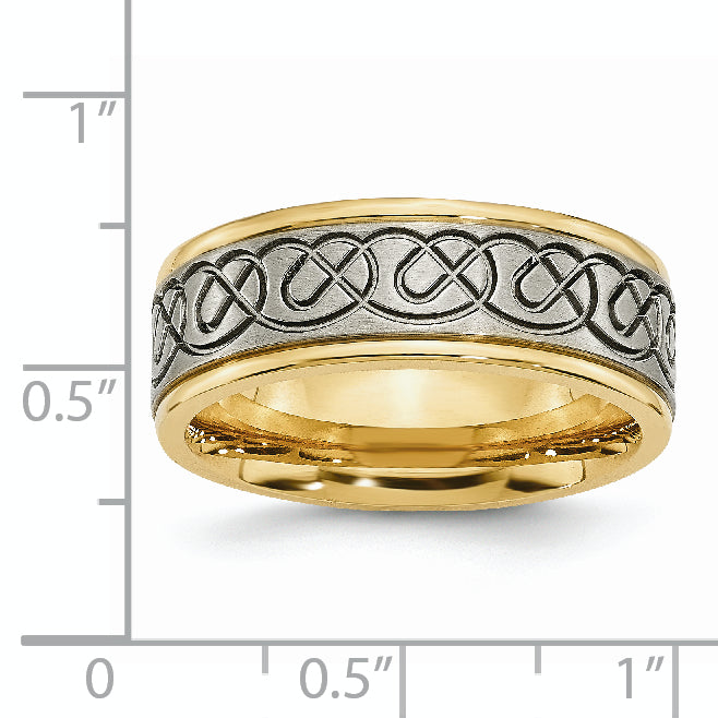 Titanium Unisex Wedding Band with Gold IP Scroll Design