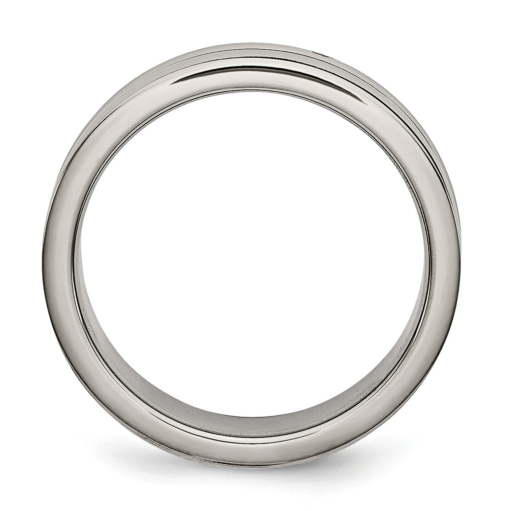Grooved Wedding Band in Titanium with Black Rubber, 6mm