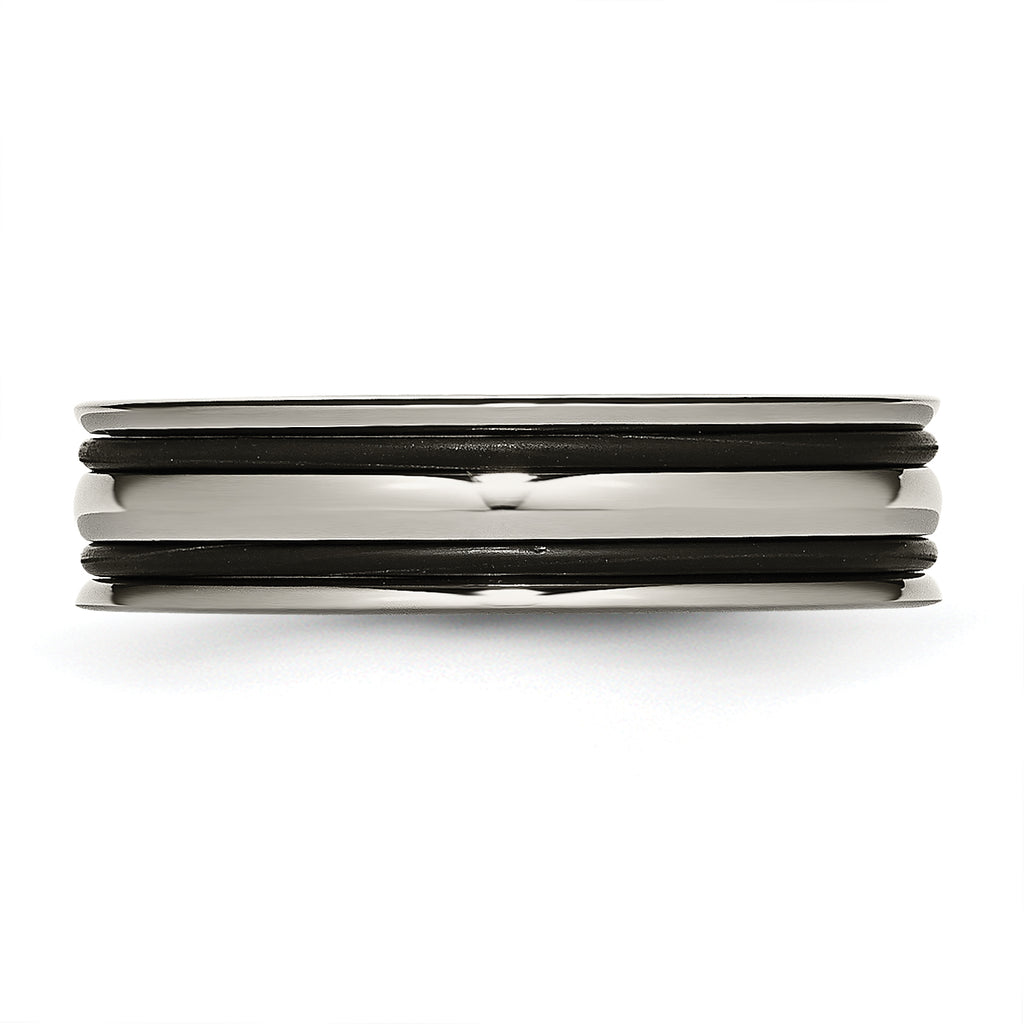 Grooved Wedding Band in Titanium with Black Rubber, 6mm